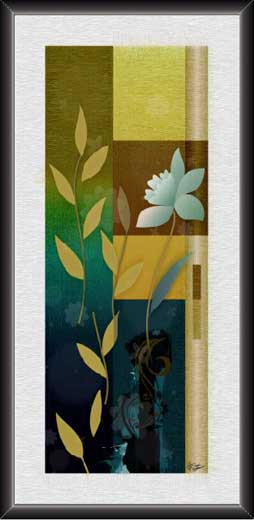 Green Flowers & Leaves Modern Art Painting