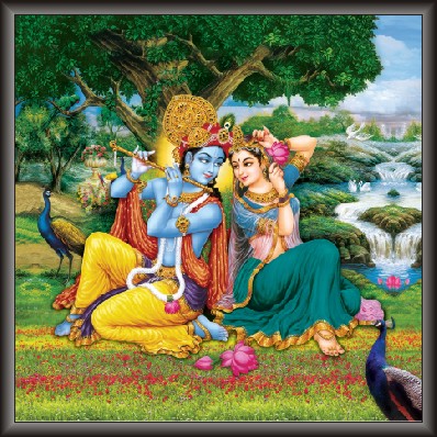Radhaji Enjoying Lovely Fluet Of Krishna