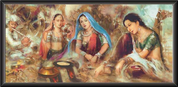 Rajasthani Lady Cooking Painting