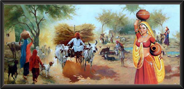 Natural Rajasthani Village Painting