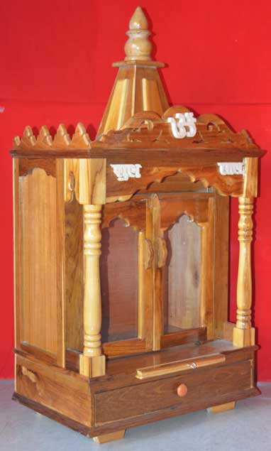 Om Design Single Drower Teak + Ply Wood Mandir