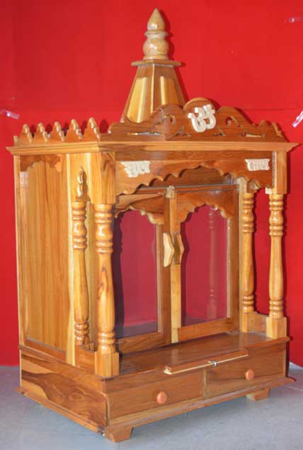 Om Design Double Drower Teak + Ply Wood Mandir